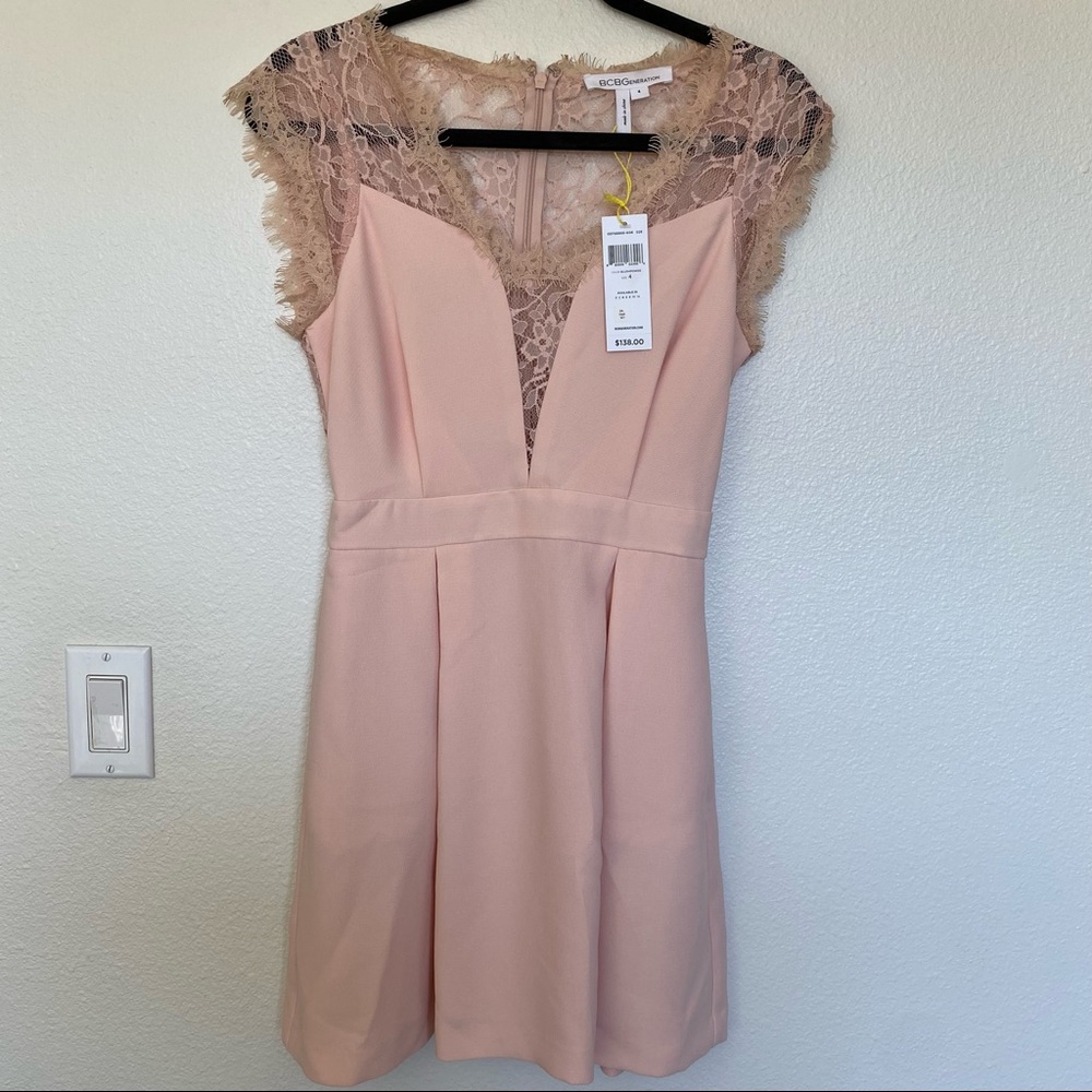 BCBGeneration Blush Pink Lace Cap-Sleeve Mini Dress